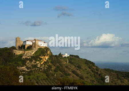 Palmela castle on top of the hill, under blue sky. Portugal Stock Photo