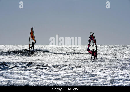 Practice windsurfing in Jericoacoara Beach Stock Photo