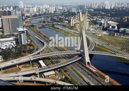 Cable-Stayed Bridge Octavio Frias de Oliveira on the Pinheiros River in the city of Sao Paulo Stock Photo