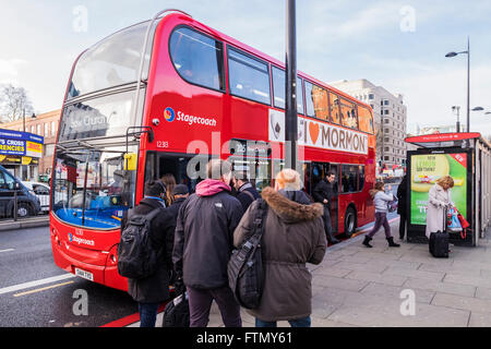 Bus Stop, Euston Road, London, England, U.K. Stock Photo