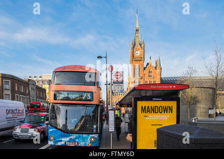 Bus Stop, Euston Road, London, England, U.K. Stock Photo