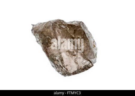 Smoky quartz, grey, translucent variety of quartz, a silicon dioxide crystal on white background Stock Photo