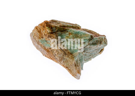 Amazonite / Amazon stone specimen, green variety of microcline feldspar on white background Stock Photo