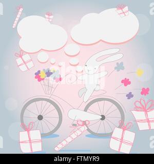 Funny little white Bunny Bicycle Stock Vector