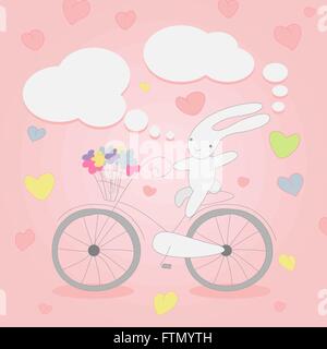 Funny little white Bunny on Bicycle Stock Vector