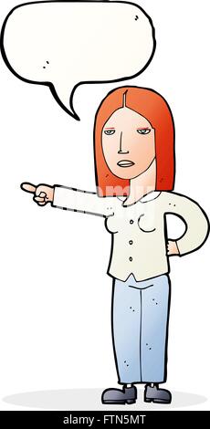 cartoon woman pointing with speech bubble Stock Vector