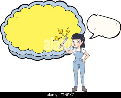 freehand drawn speech bubble cartoon female plumber Stock Vector