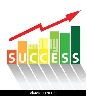 Business graph chart with red rising arrow isolated over white background Stock Vector