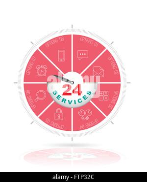 Circle step with icons. 24 services concept. Stock Vector