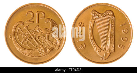 Bronze 2 pence 1995 coin isolated on white background, Ireland Stock Photo