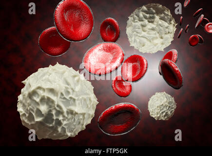 Healthy human red and white bloodcells in close up 3d graphics render Stock Photo