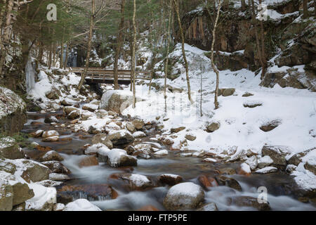 Franconia Notch State Park -Flume Brook at Flume Gorge in Lincoln, New Hampshire USA during the winter months. Stock Photo