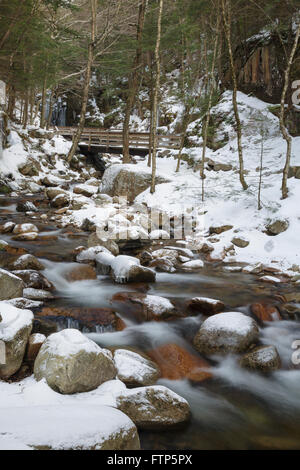 Franconia Notch State Park -Flume Brook at Flume Gorge in Lincoln, New Hampshire USA during the winter months. Stock Photo