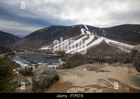 Franconia Notch State Park from Artists Bluff in the New Hampshire White Mountains USA during the winter months. Stock Photo