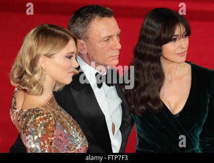 London, UK, 26th Oct 2015: Daniel Craig, Monica Bellucci and Lea Seydoux attend James Bond Spectre CTBF film premiere in London Stock Photo