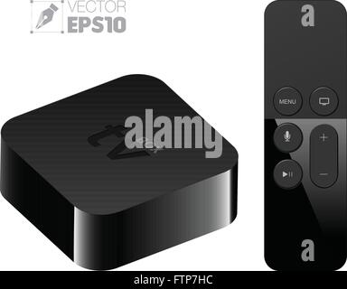 Digital media player setup box with remote apple tv style. Vector illustration. Can use for element on your advertising. Stock Vector
