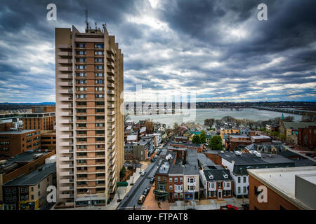 Highrise apartment building and view of the Susquehanna River, in Harrisburg, Pennsylvania. Stock Photo