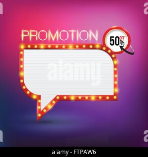 Retro neon promotion glowing banner. Vector illustration. Can use for pop up advertising. web and printing banner vector. Stock Vector