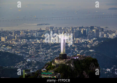Aerial view of Christ the Redeemer on Corcovado Mountain at dusk