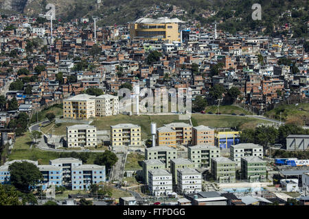 Housing and railway Poesi Farewell Complexo do Alemao cable car Stock Photo