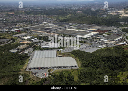 Aerial view of manufactures automotive components derived from natural fibers in the foreground Stock Photo