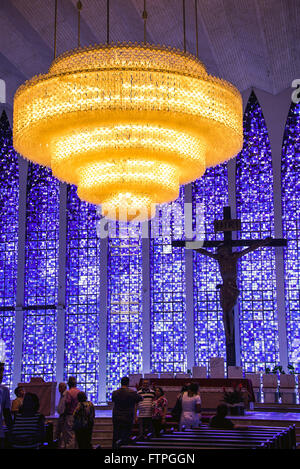 Interior of Dom Bosco Sanctuary - made chandelier 7,400 glasses of Murano glass Stock Photo