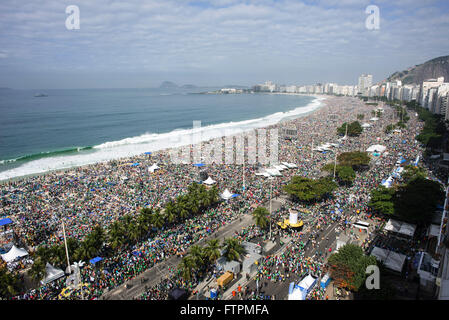 Crowd at Mass Submission of World Youth Day 2013 in Rio Copacabana Beach Stock Photo