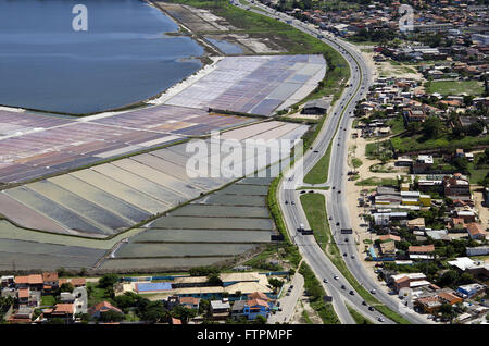 Vista aerea de salinas na Laguna de Araruama Stock Photo