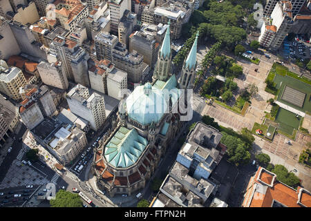 Aerial view of the city of Sao Paulo center - Praca da Se Stock Photo