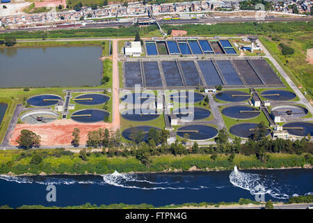 Aerial view of green sewage treatment Barueri