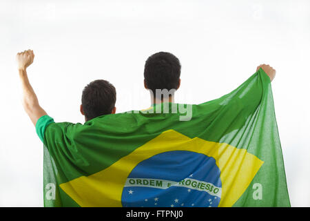 Teenage fans with the flag of Brazil Stock Photo