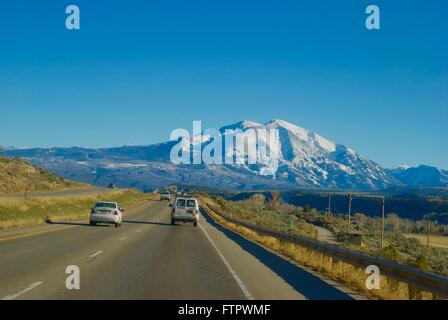 View of Mt. Sopris from highway Stock Photo