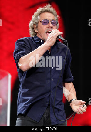 LONDON, UK, 26th June 2015: Roger Daltrey  of The Who on stage at the British Summer Time concert, Hyde Park in London Stock Photo