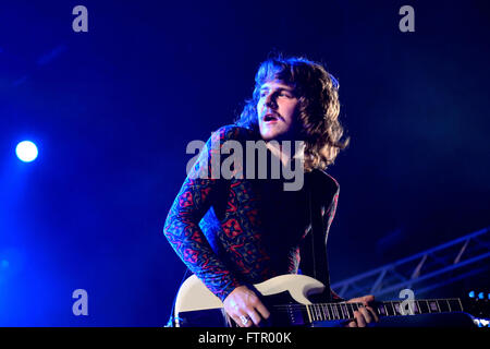 BILBAO, SPAIN - OCT 31: Go Go Berlin (band) live performance at Bime Festival on October 31, 2014 in Bilbao, Spain. Stock Photo