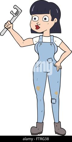 freehand drawn cartoon female plumber Stock Vector