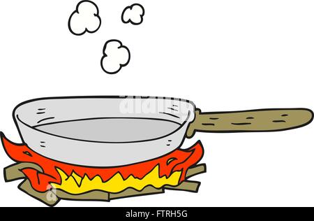 freehand drawn cartoon frying pan on fire Stock Vector