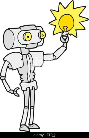 freehand drawn cartoon robot with light bulb Stock Vector
