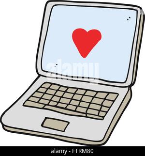 freehand drawn cartoon laptop computer with heart symbol on screen Stock Vector