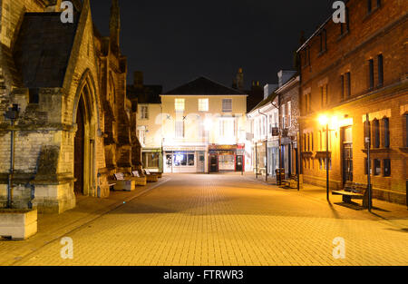 St Thomas Square in Newport on the Isle of Wight, illuminated by street lights. Stock Photo