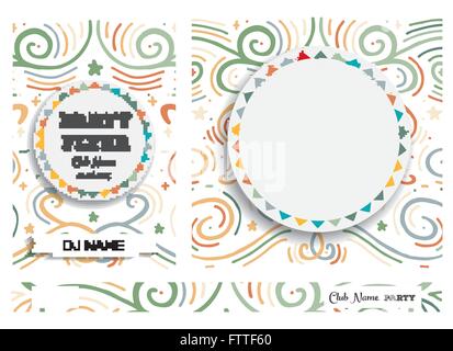 Set Club Flyers with copy space and hand drawn abstract swirl background. Vector illustration. Stock Vector