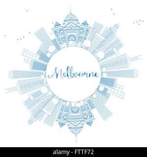 Outline Melbourne Skyline with Blue Buildings. Vector Illustration. Business Travel and Tourism Concept with Copy Space. Stock Vector