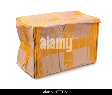 Damaged cardboard box isolated on white Stock Photo