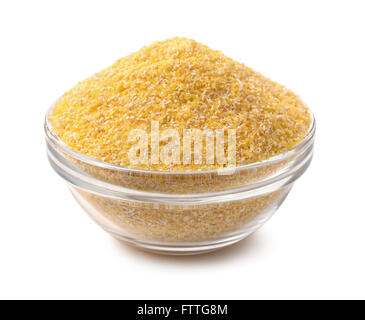 Bowl of corn grits isolated on white Stock Photo