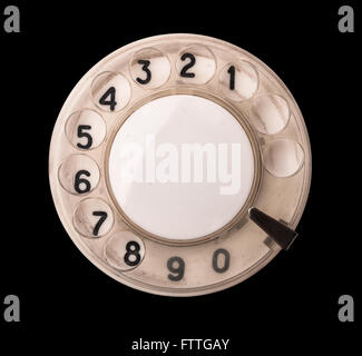 Close up of old rotary phone dial isolated on black Stock Photo