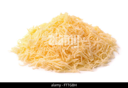 Heap of grated cheese isolated on white Stock Photo