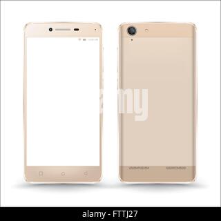 New realistic mobile phone smartphone collection iphon style mockups with blank screen isolated on white background. Vector illu Stock Vector