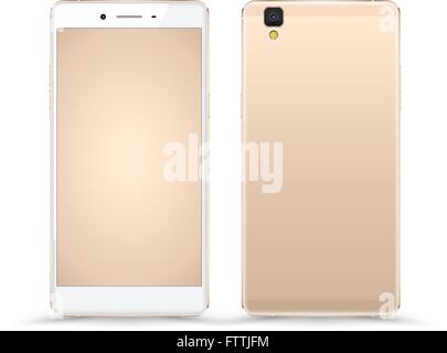 New realistic mobile phone smartphone collection iphon style mockups with blank screen isolated on white background. Vector illu Stock Vector