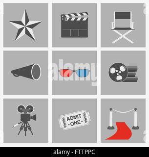 Movie vector icons set. Cinema flat design elements on grey background Stock Vector
