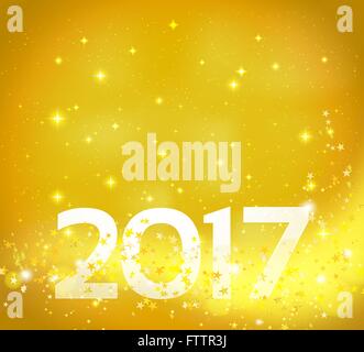 Golden abstract background with 2017 number. Happy new year backgound.  Vector design template Stock Vector
