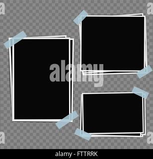 Photo frames composition with tape on transparent background. Vector design template Stock Vector